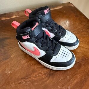 Nike Kids' Court Borough High-Top Sneakers in Black, White & Pink 11c